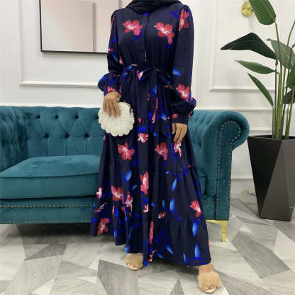 Ramadan Gifts Closed Robes Floral Dresses-xinru