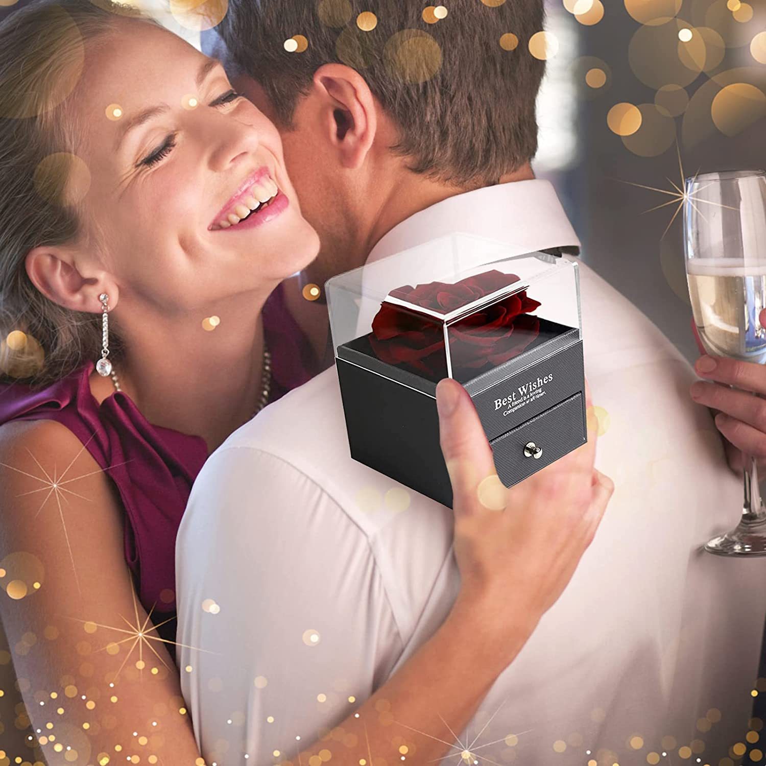 Mother's Day Gift Preserved Red Real Rose With  Necklace-xinru