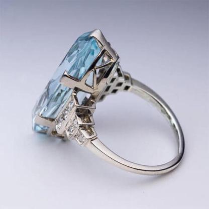 Dazzling Blue Zircon Ring with Side Rhinestone Accents-xinru