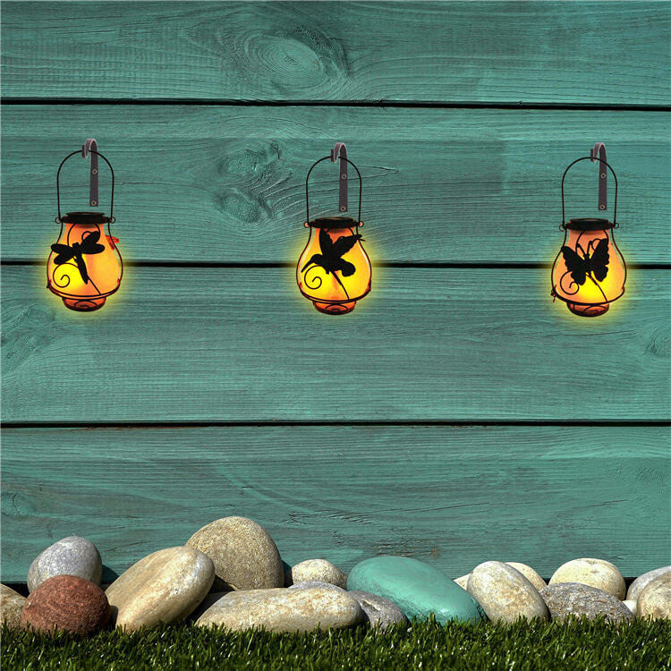 Solar Retro Lantern LED Decorative Outdoor Waterproof Garden Hanging Light-xinru