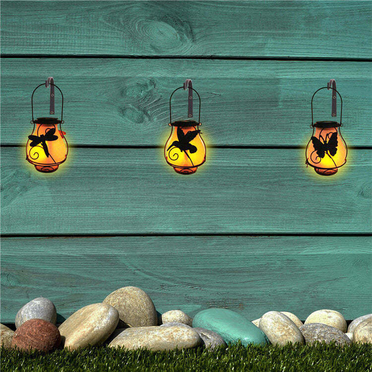 Solar Retro Lantern LED Decorative Outdoor Waterproof Garden Hanging Light-xinru