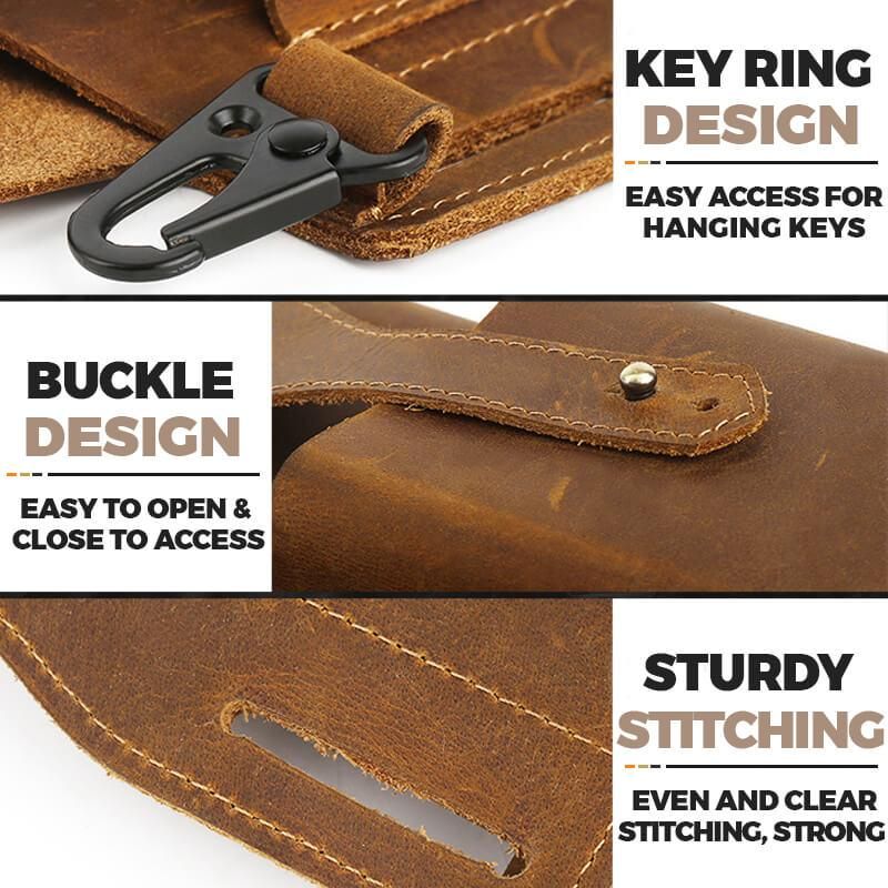 Vintage Outdoor Activity Genuine Leather Waist Phone Bag With Keychain-xinru