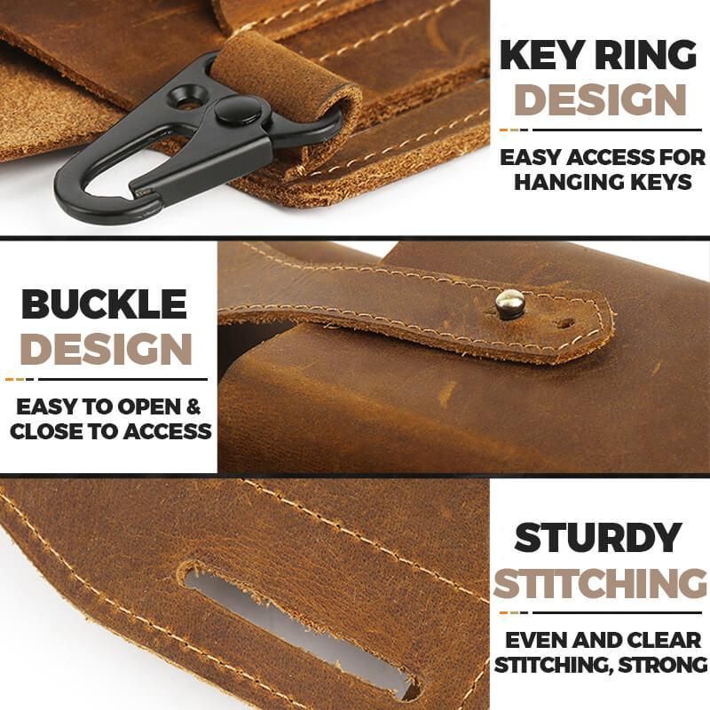 Vintage Outdoor Activity Genuine Leather Waist Phone Bag With Keychain-xinru