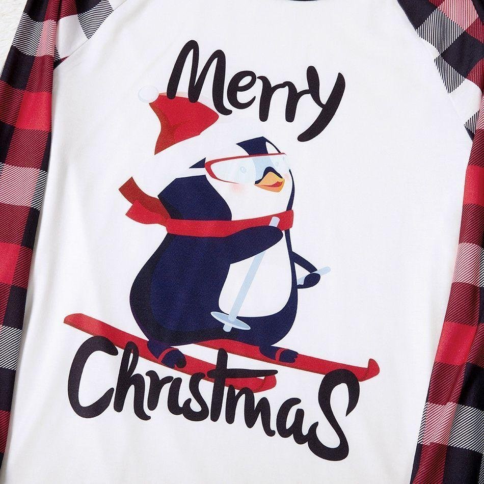 Plus Size Christmas Penguin on Sleigh and Letter Print Family Matching Raglan Long-sleeve Plaid Pajamas Sets-xinru shop