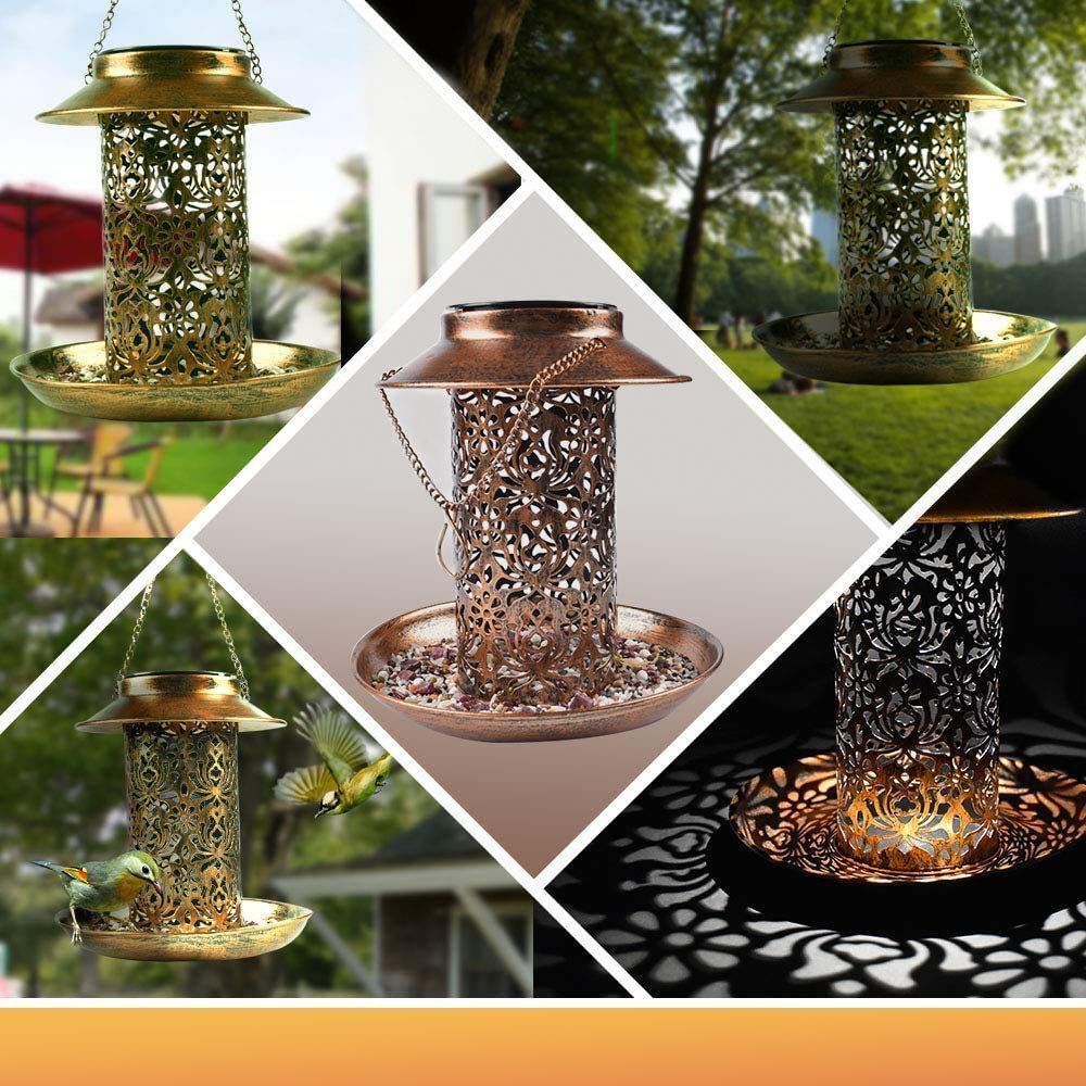 Solar Powered Bird Feeder Vintage Lantern Light-xinru