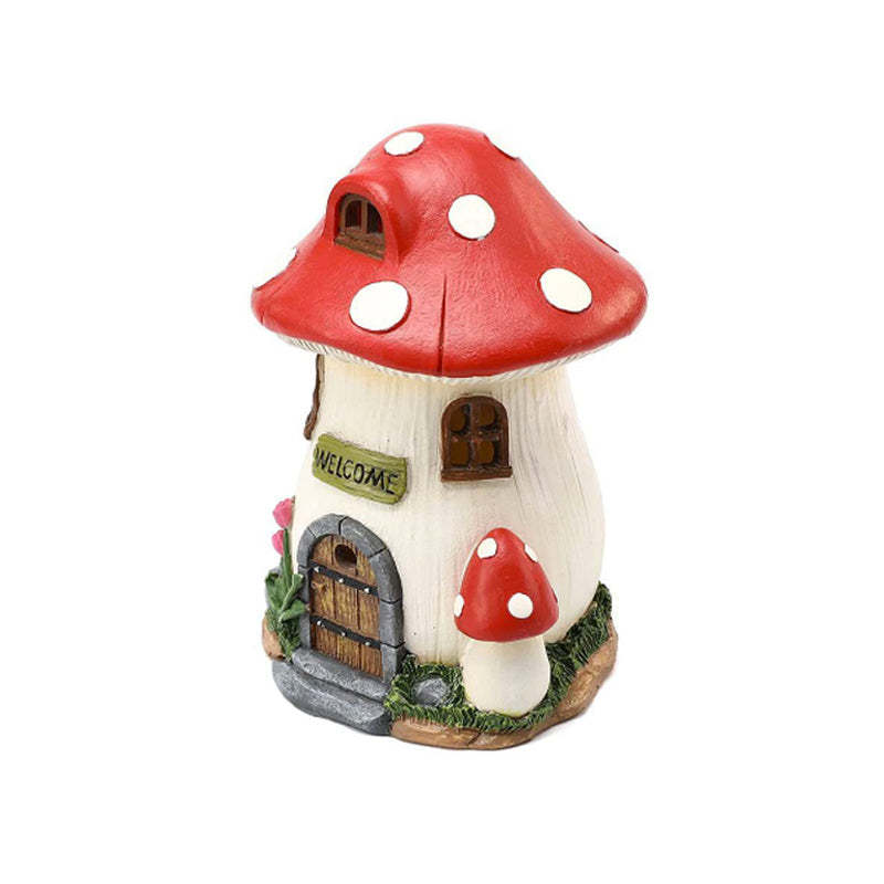 Solar Light Mushroom House Resin Micro Landscape Bonsai Garden Ornament-xinru
