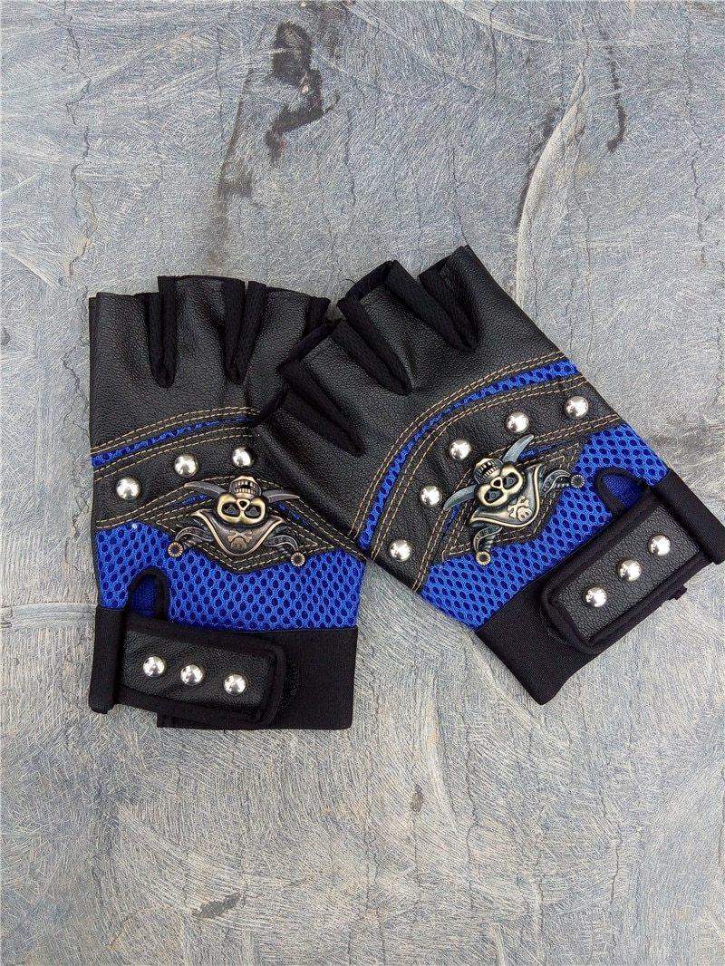 Teampunk Pirate Gloves PU Leather Gothic  Unisex Skull Rivet Gloves-xinru