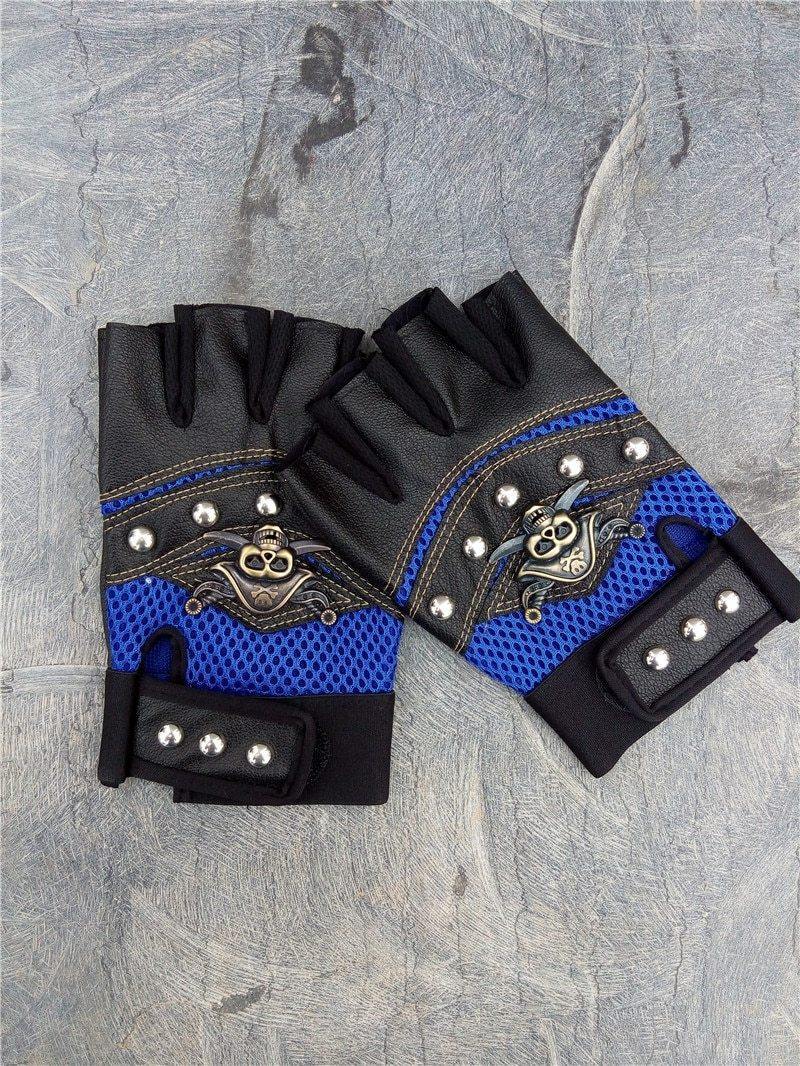 Teampunk Pirate Gloves PU Leather Gothic  Unisex Skull Rivet Gloves-xinru