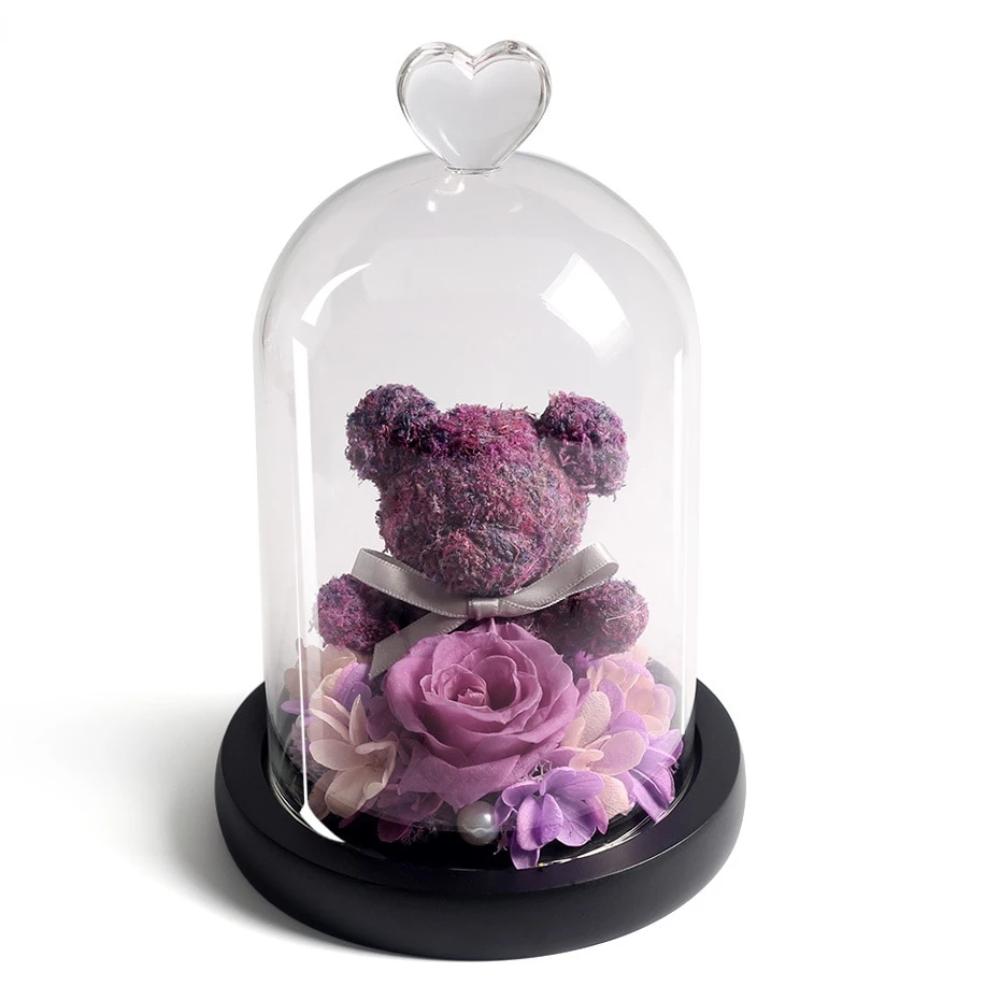 Immortal Preserved Rose Teddy Bear Glass LED Display-xinru