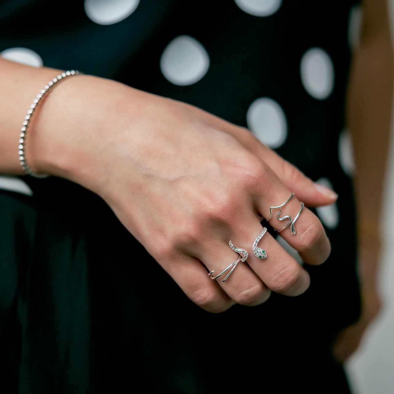 Snake Shape Sterling Silver Cocktail Ring-xinru