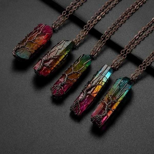 Yggdrasil Tree Of Life Rainbow Quartz Necklace-xinru