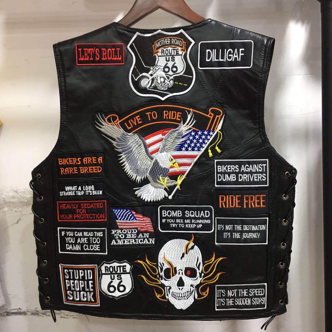 Hand Embroidery Motorcycle Leather Vest For Rider-xinru shop