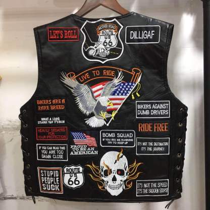 Hand Embroidery Motorcycle Leather Vest For Rider-xinru shop
