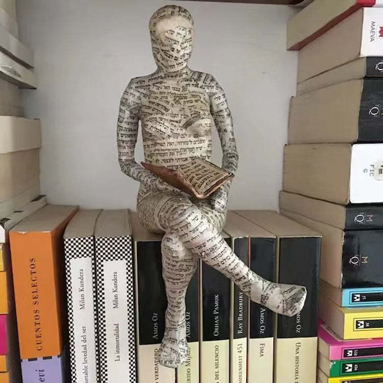 Pulp Woman Reading Resin Statue Bookshelf Abstract Sculptures Figurines Decor-xinru