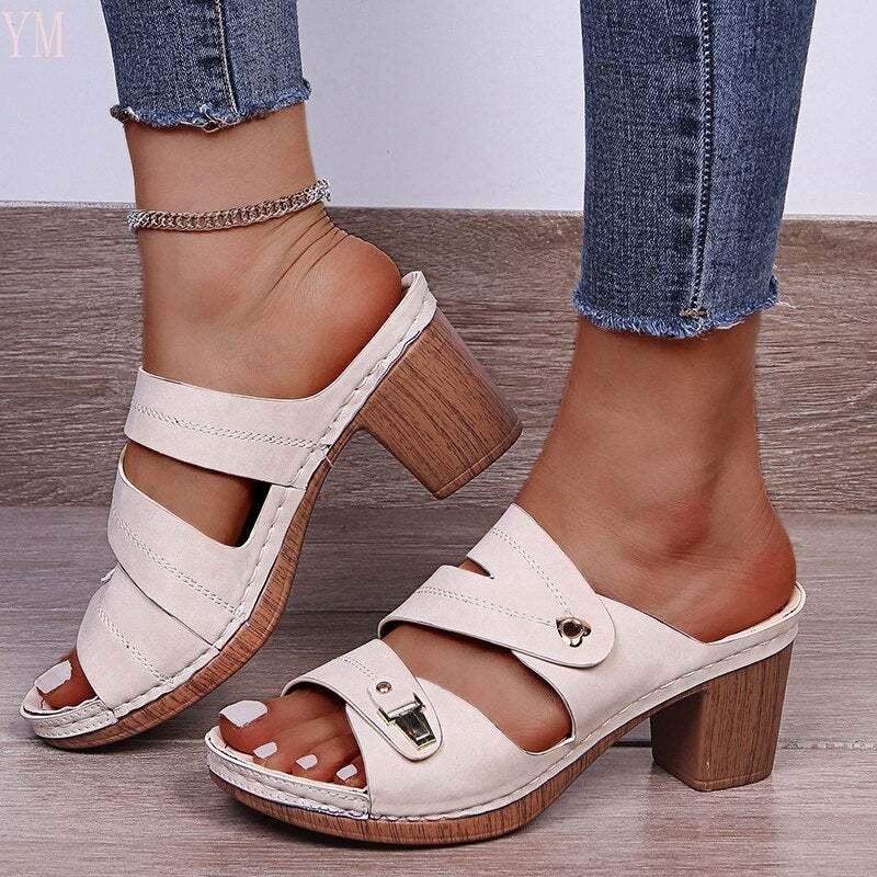 New Fashion High-heeled Women Leather Sandals-xinru