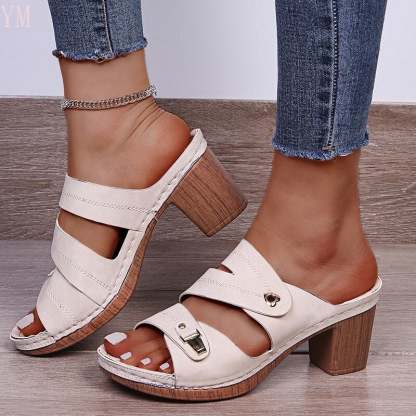 New Fashion High-heeled Women Leather Sandals-xinru