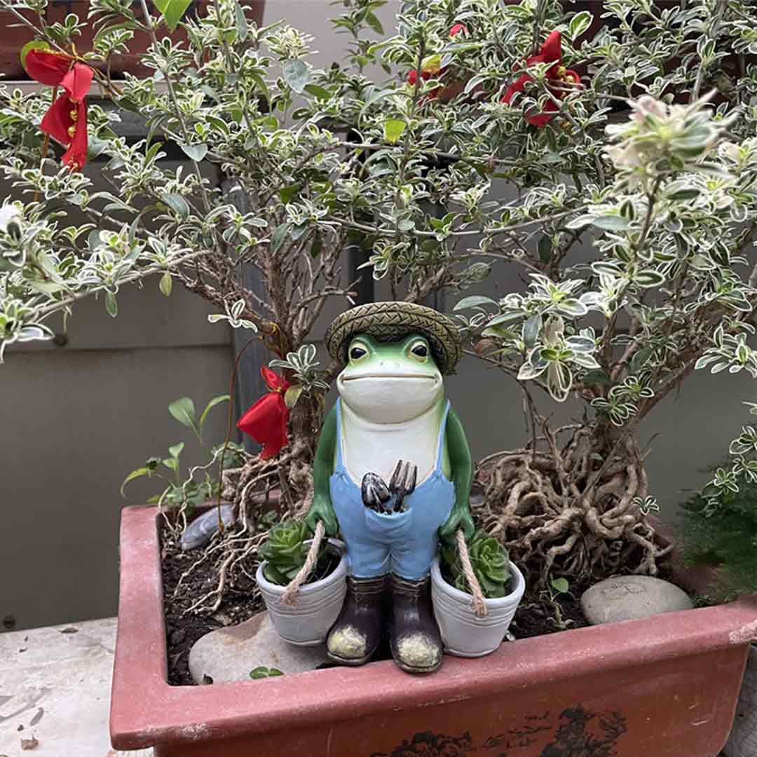 Bullfrog Barnie Gardener Frog Overalls Boots Two Buckets Plant Garden Sculpture-xinru