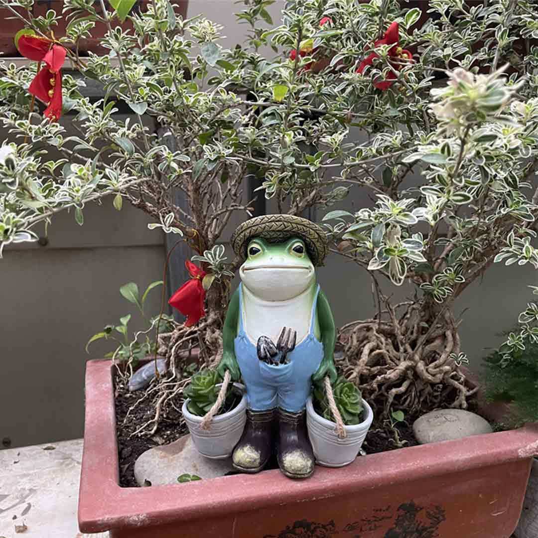 Bullfrog Barnie Gardener Frog Overalls Boots Two Buckets Plant Garden Sculpture-xinru