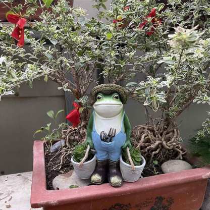 Bullfrog Barnie Gardener Frog Overalls Boots Two Buckets Plant Garden Sculpture-xinru