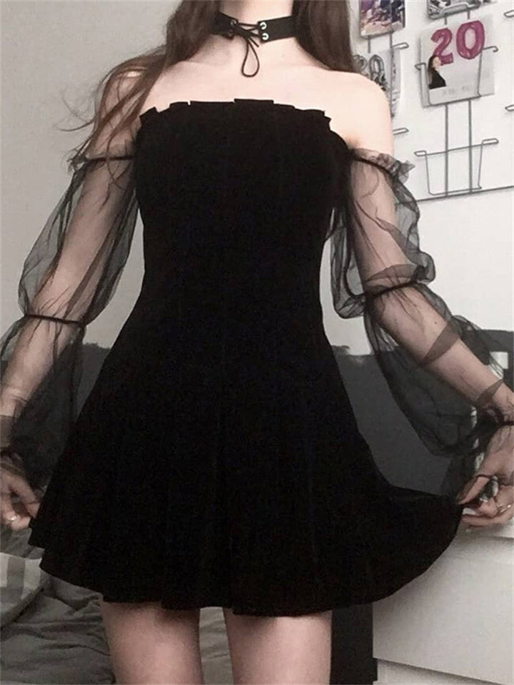 Women Sexy Lace Mini Sleeveless Purple Draped Bodycon Gothic Dress-xinru