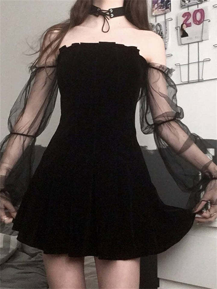 Women Sexy Lace Mini Sleeveless Purple Draped Bodycon Gothic Dress-xinru