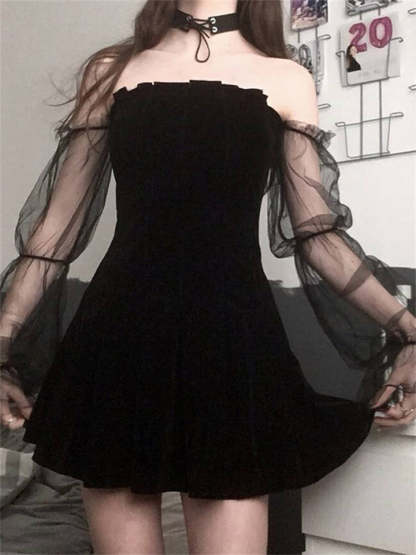 Women Sexy Lace Mini Sleeveless Purple Draped Bodycon Gothic Dress-xinru