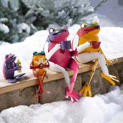 Recycled Metal Frog Family Garden Art Statues-xinru