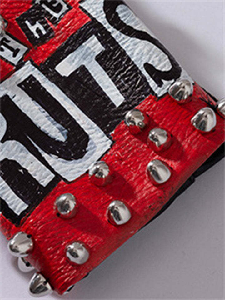 Women Street Style Graffiti Spiked Leather Jacket-xinru