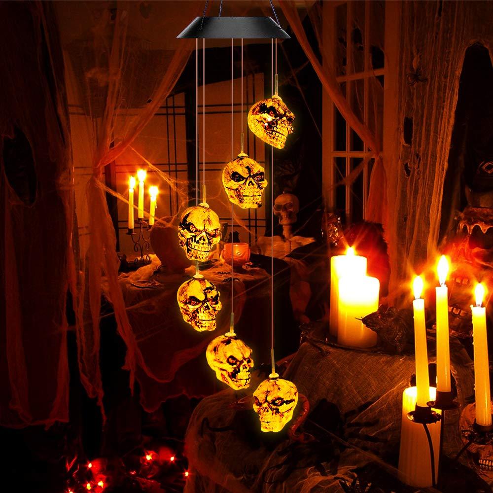 Solar Light Outdoor Skeleton Skull Wind Chime Halloween Decorations Lights-xinru