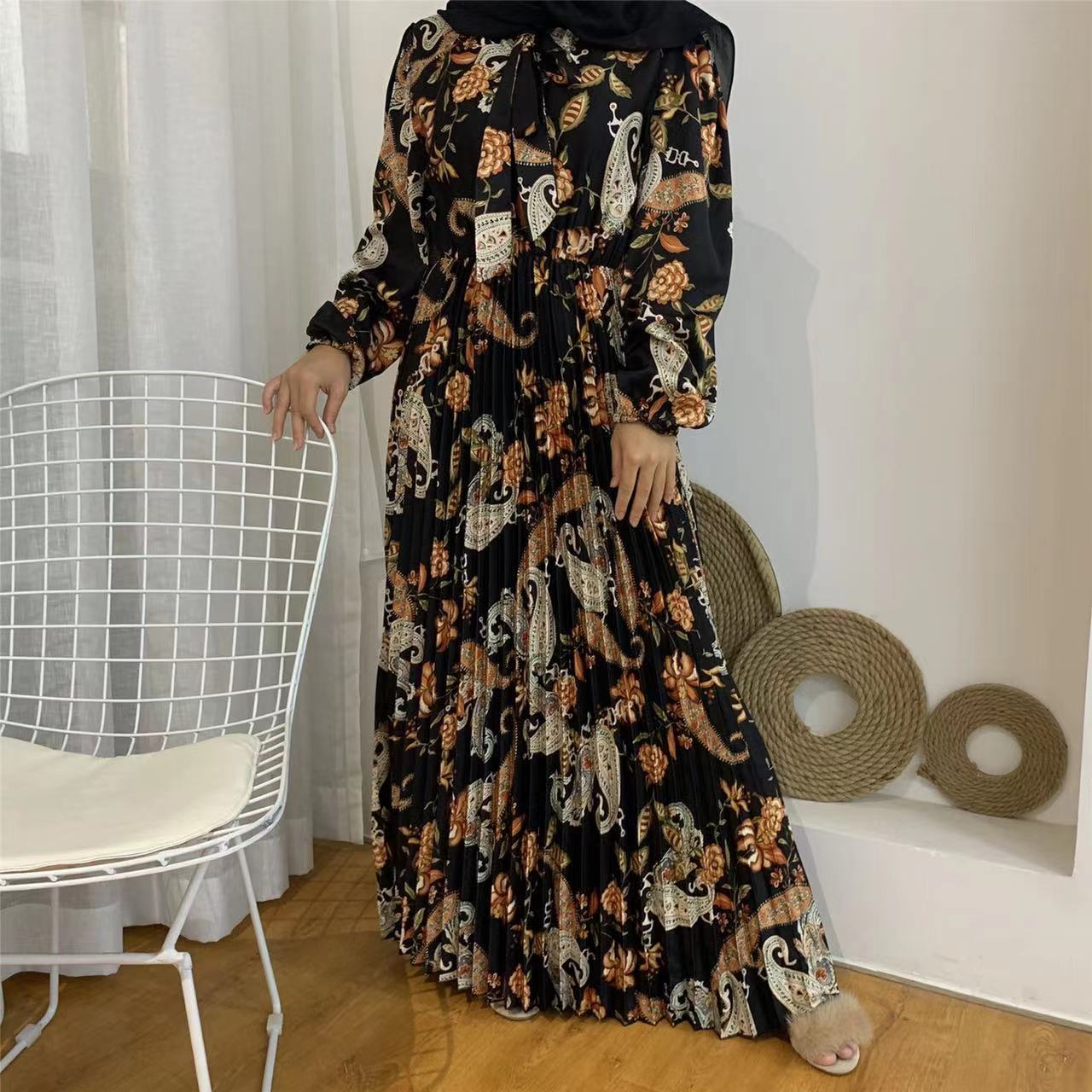 Muslim Islamic Women Floral Long Dress Ramadan Gift-xinru