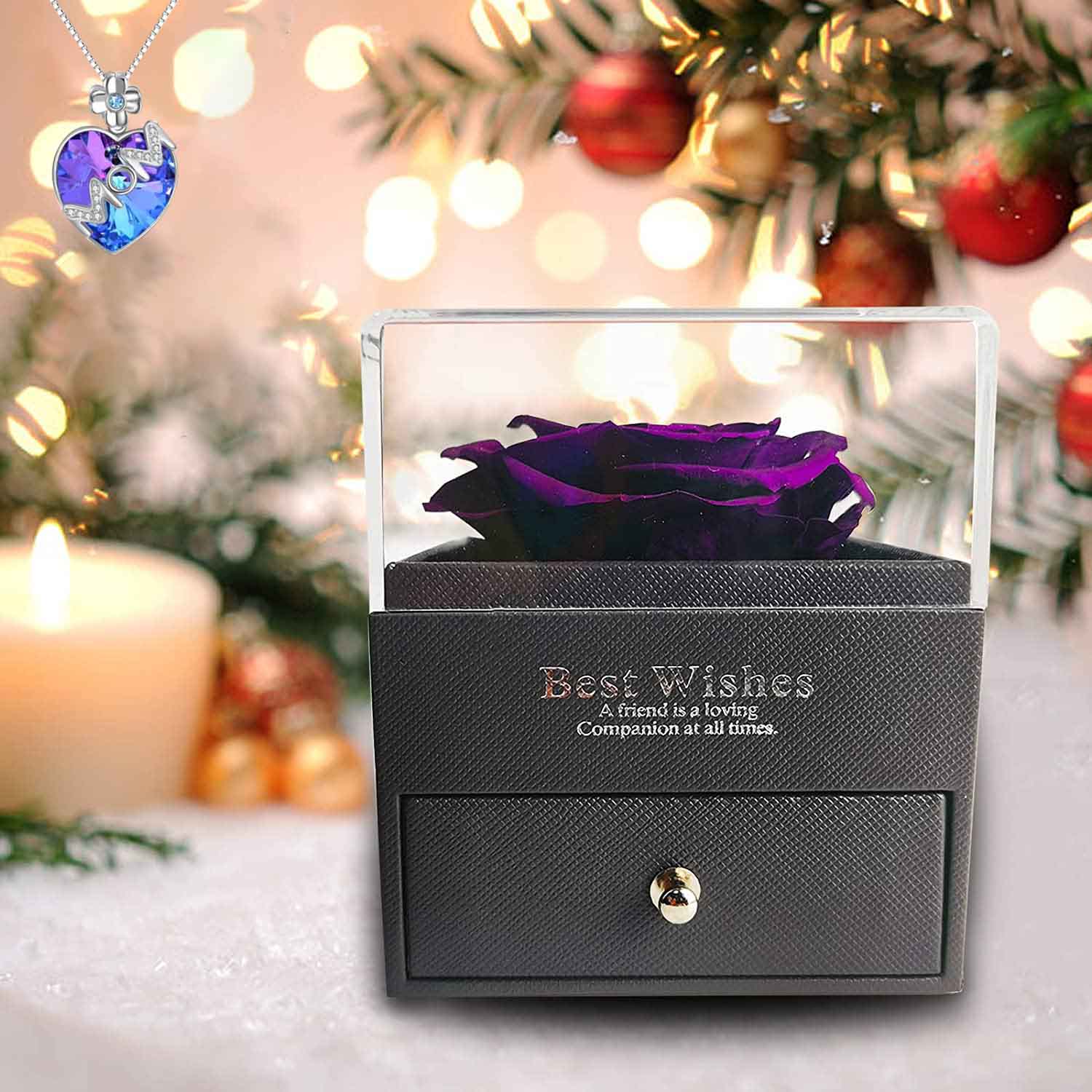 Mother's Day Gift Preserved Red Real Rose With  Necklace-xinru