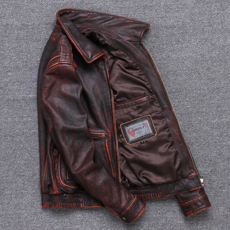 Distressed Lapel Cropped Leather Jacket-xinru shop