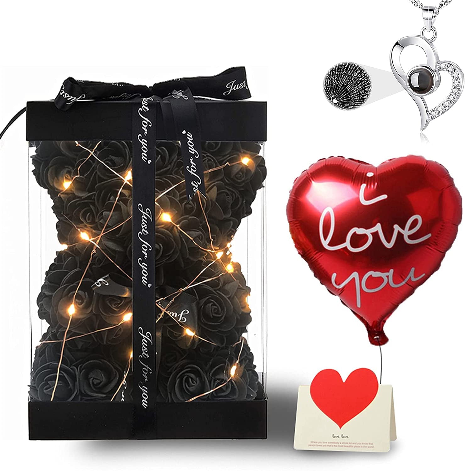 Mother's Day Gift Rose Bear With Box String Lights Necklace-xinru