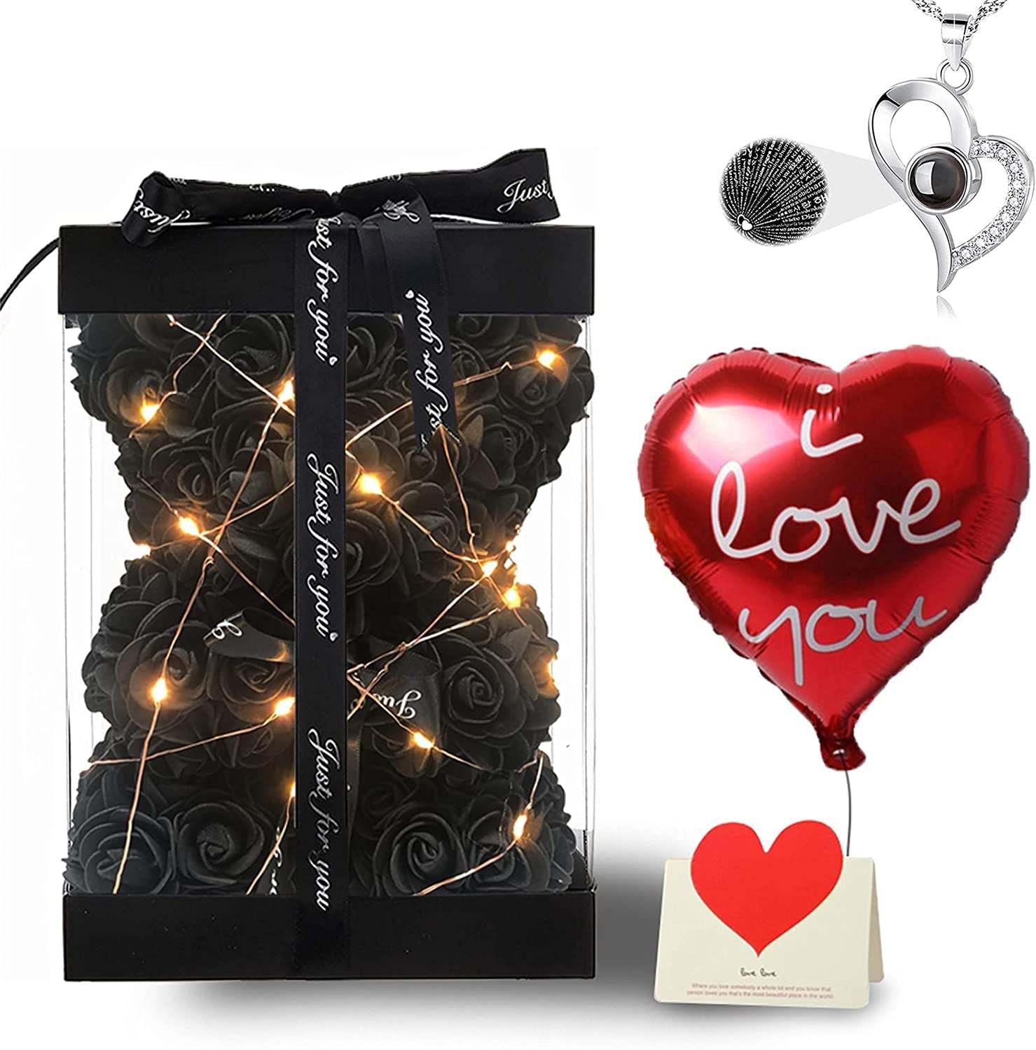 Mother's Day Gift Rose Bear With Box String Lights Necklace-xinru