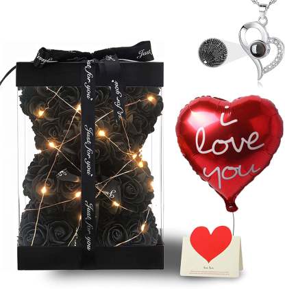 Mother's Day Gift Rose Bear With Box String Lights Necklace-xinru