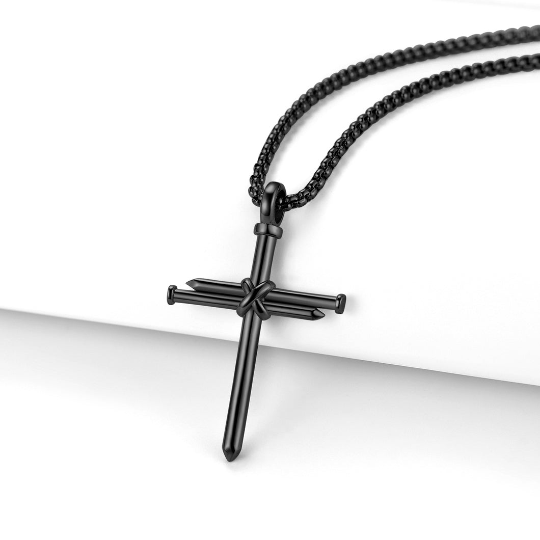 Nail Cross Necklace Stainless Steel Cross Pendant with 24'' Chain For Men-xinru