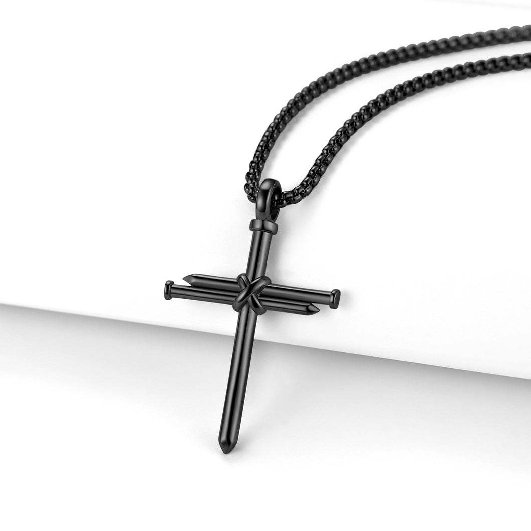 Nail Cross Necklace Stainless Steel Cross Pendant with 24'' Chain For Men-xinru