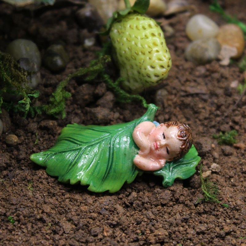 Miniature Fairy Sleeping Elf Baby In Leaf Art Outdoor Resin Statue Garden Deco-xinru