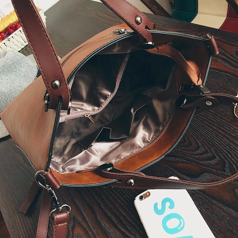 Large Vintage Leather Shoulder Tote Bag-xinru