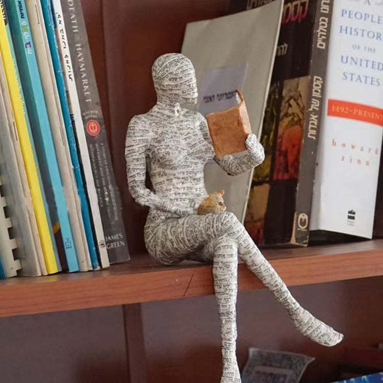 Pulp Woman Reading Resin Statue Bookshelf Abstract Sculptures Figurines Decor-xinru