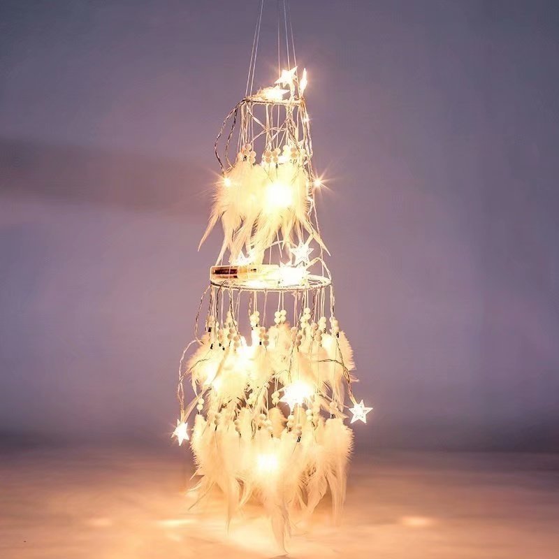 LED Light Dream Catcher Light String White Feather Night Light Home Party-xinru
