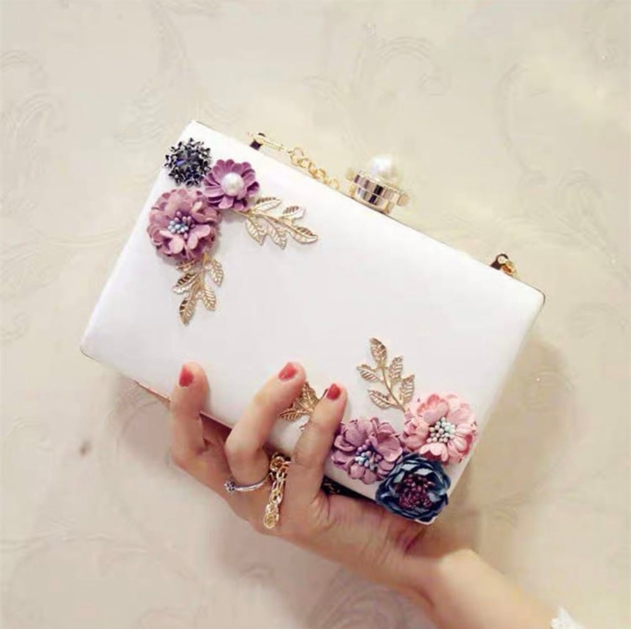 Elegant 3D Floral Design Dinner Clutch-xinru