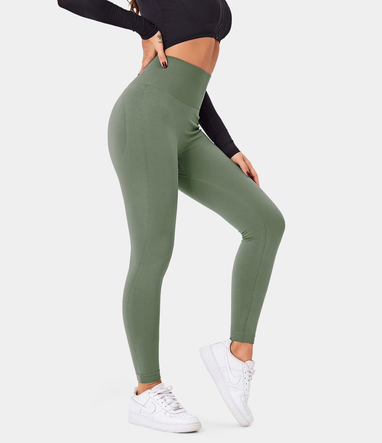 Seamless Flow High Waisted Butt Lifting Plain Full Length Leggings-xinru shop