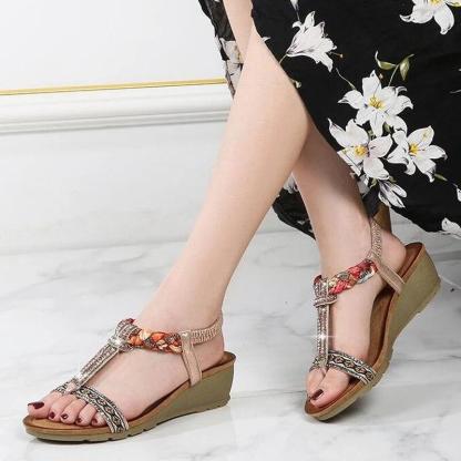 Women Bohemia Clip Toe Beach Wedges Sandals-xinru