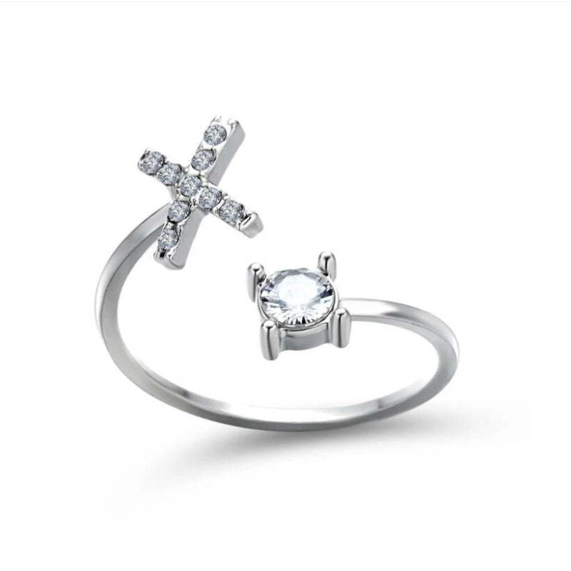 Golden Adjustable A-Z Personalized Initial Letter with Rhinestone Rings-xinru