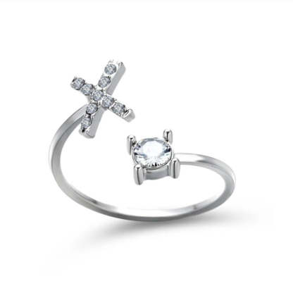 Golden Adjustable A-Z Personalized Initial Letter with Rhinestone Rings-xinru