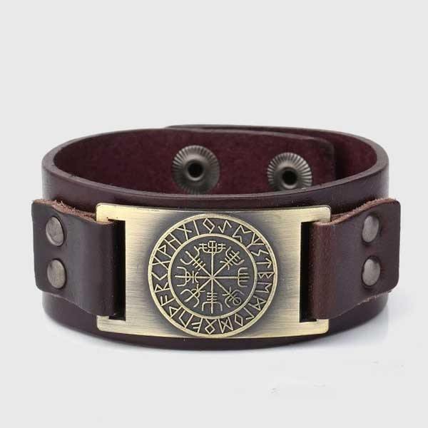 Viking Compass Leather Bracelet Vegvisir Wristband-xinru