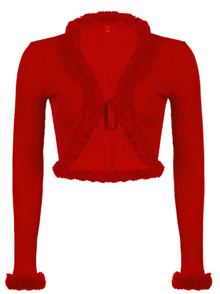 Women Sexy Ribbed Split Lace Up V Neck Feather Sleeve Shirt-xinru