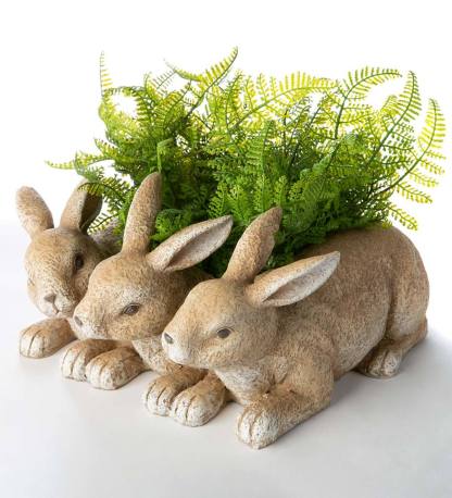 Indoor Rabbit Triplets Decorative Resin Planter-xinru