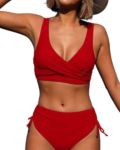 Women's Solid Color Cross Straps Bikinis-xinru